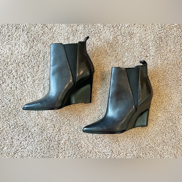 Brand New Black Leather Wedge Heel Ankle Boots LINEA PAOLO  7M - Picture 4 of 4